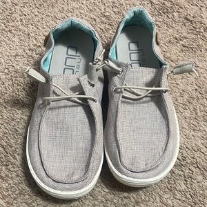 Hey Dude Light Gray Canvas women Slip-On Boat Shoes with Aqua Lining